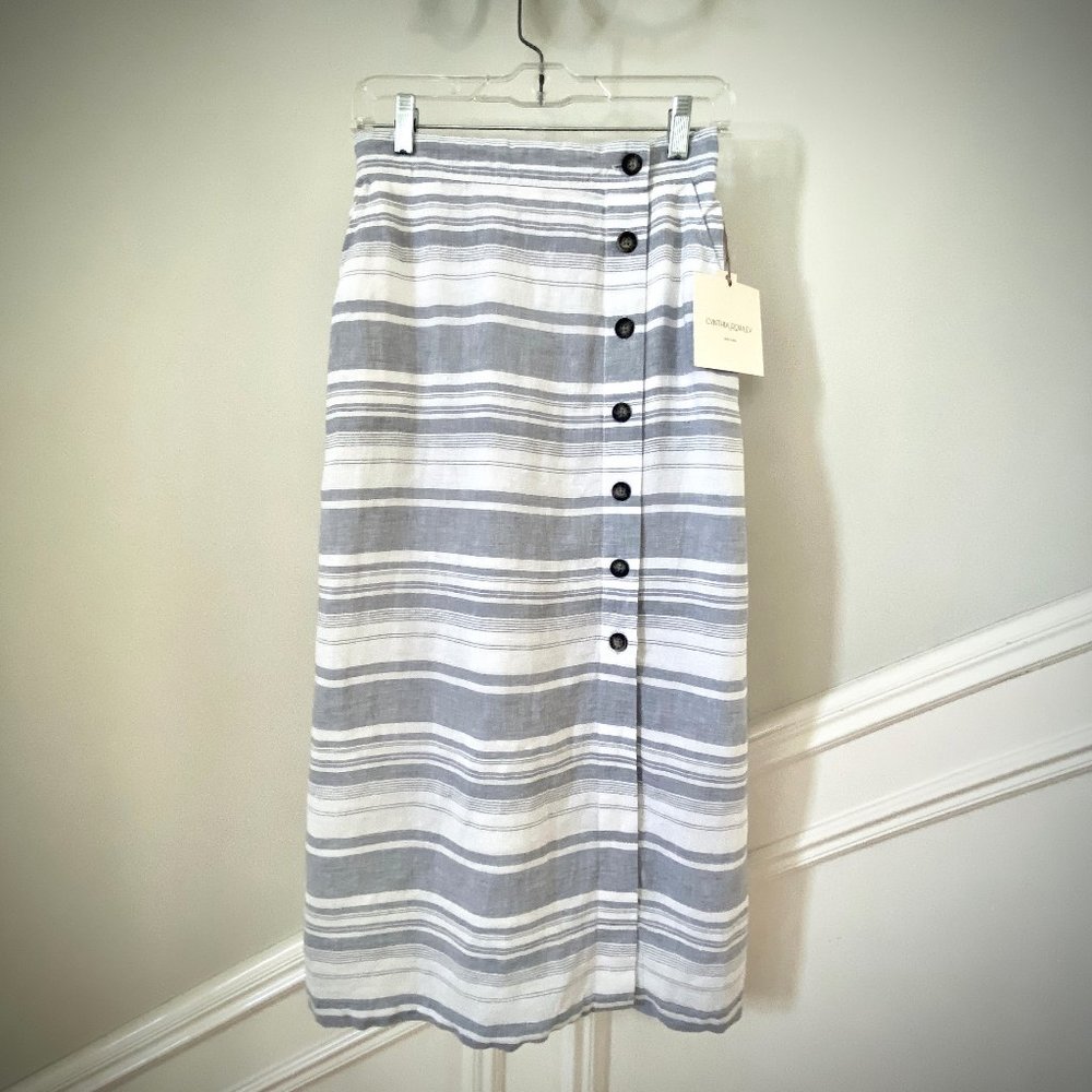 Cynthia Rowley NWT Striped Linen Midi Skirt - Picture 4 of 10
